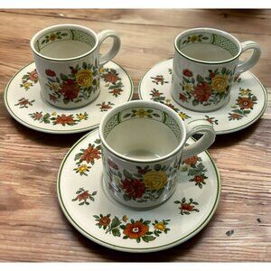 Villeroy and Boch Summerday Tea Cups with Saucers Lot of 3 Vintage Flowers 1970s